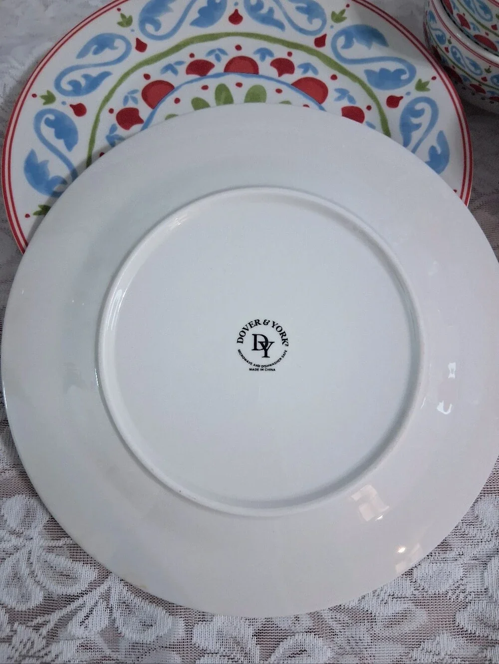 Dover & York Bohemian Dinner Plates And Bowls Set Hand-painted Colorful 4 Each